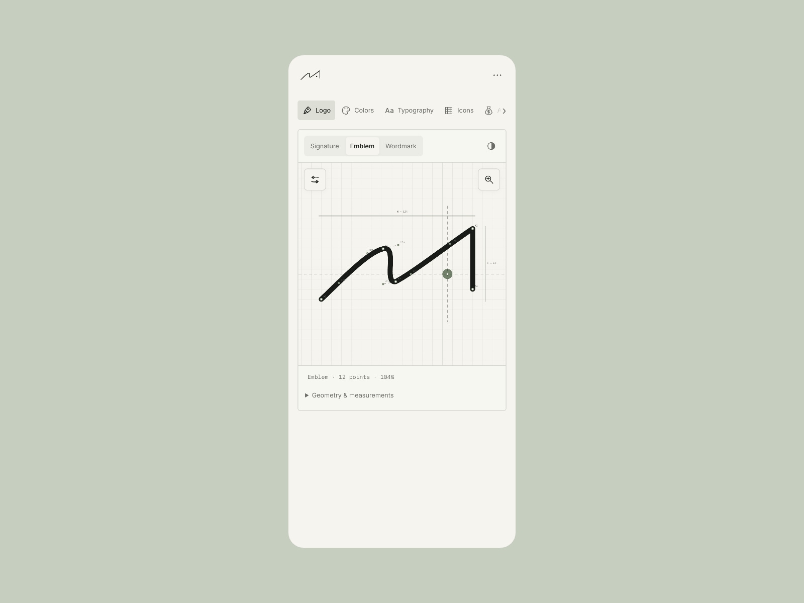 MA emblem with Bézier guides in the Brand Identity app